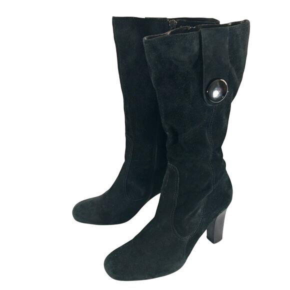 FRANCO SARTO! "LILITH" BLACK GENUINE SUEDE LEATHER MID CALF BUTTON BOOTS! SZ 9M - Picture 2 of 9